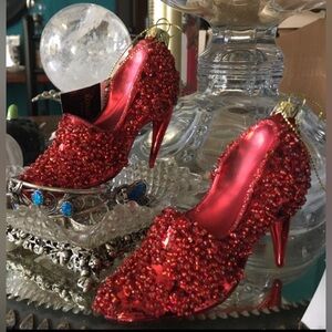 1 Elegant Ruby Red Glass Slipper Beaded Heels Christmas Ornament Wizard of Oz